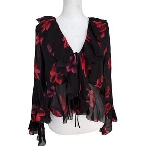 Rails Ariana Black and Red Floral Ruffled Blouse Top Womens Size Small